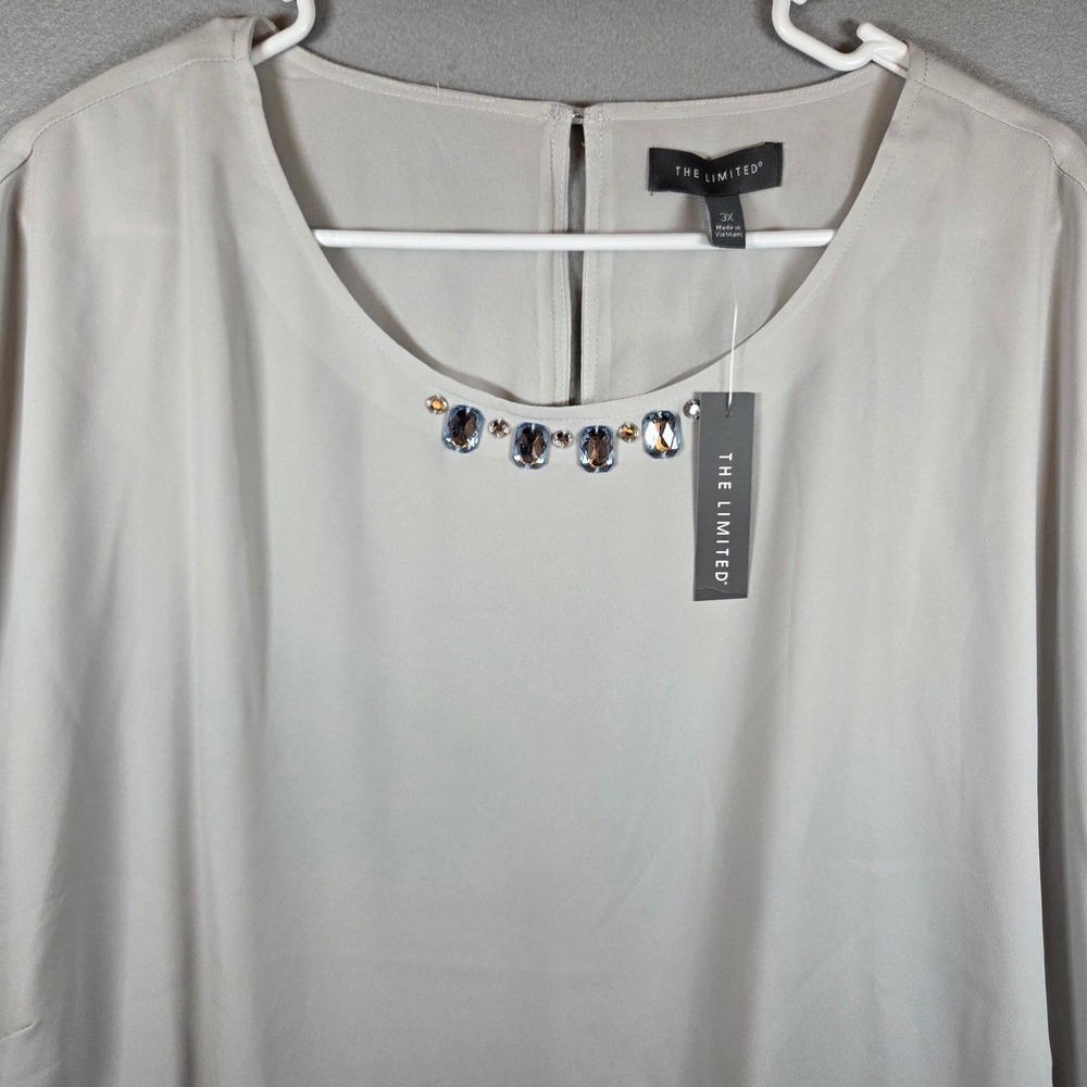 NEW The Limited Womens Vapor Blue Embellished Jewel Neck Blouse 3X Workwear - Picture 2 of 7